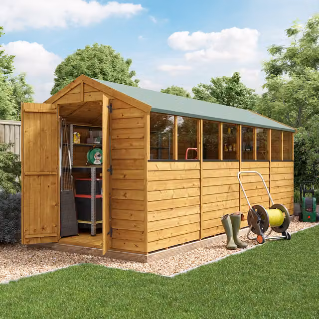 BillyOh Keeper Overlap Apex Wooden Garden Shed with Windows in Brown