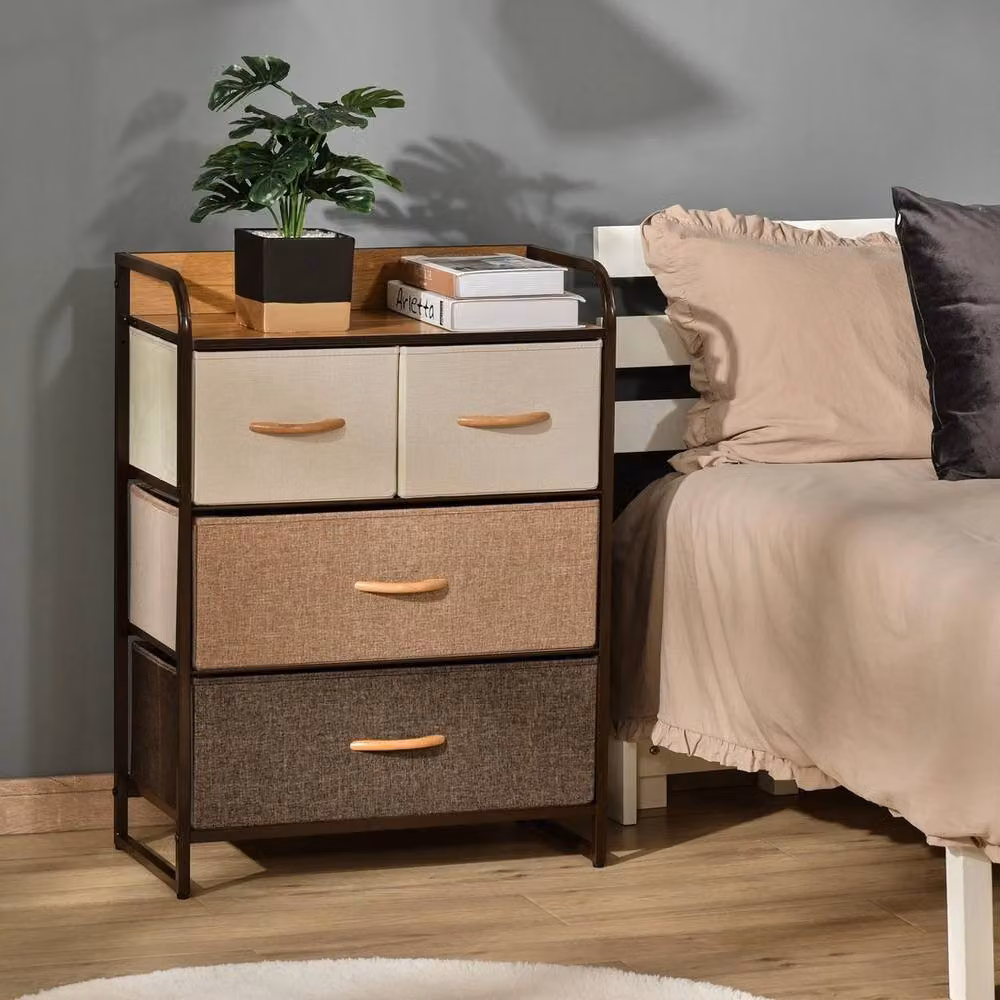 FORGEVIO 4-Drawer Storage Tower Dresser with Steel Frame and Wood Top in Multicolour – 5