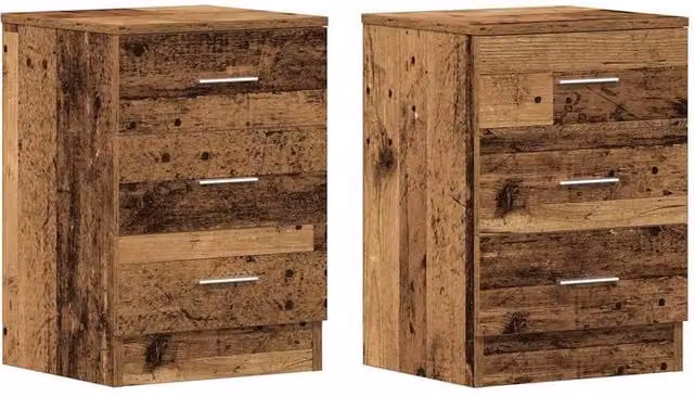 Berkfield Home Set of 2 Bedside Cabinets in Old Wood, W/D/H: 38 x 35 x 55 cm – 1