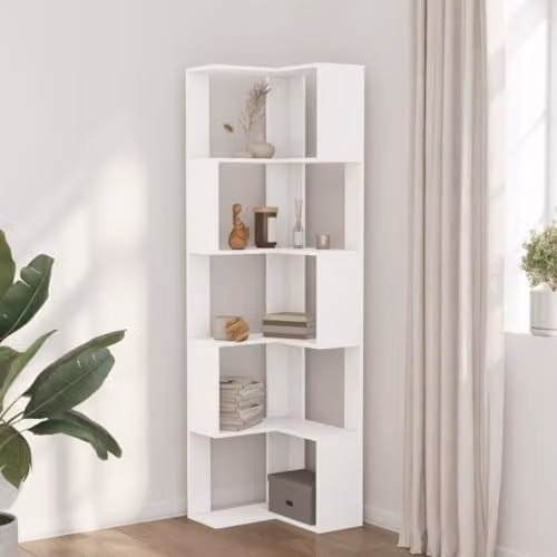 vidaXL 5-Tier Modern Corner Bookcase in White, W/D/H: 50 x 50 x 179 cm – 2
