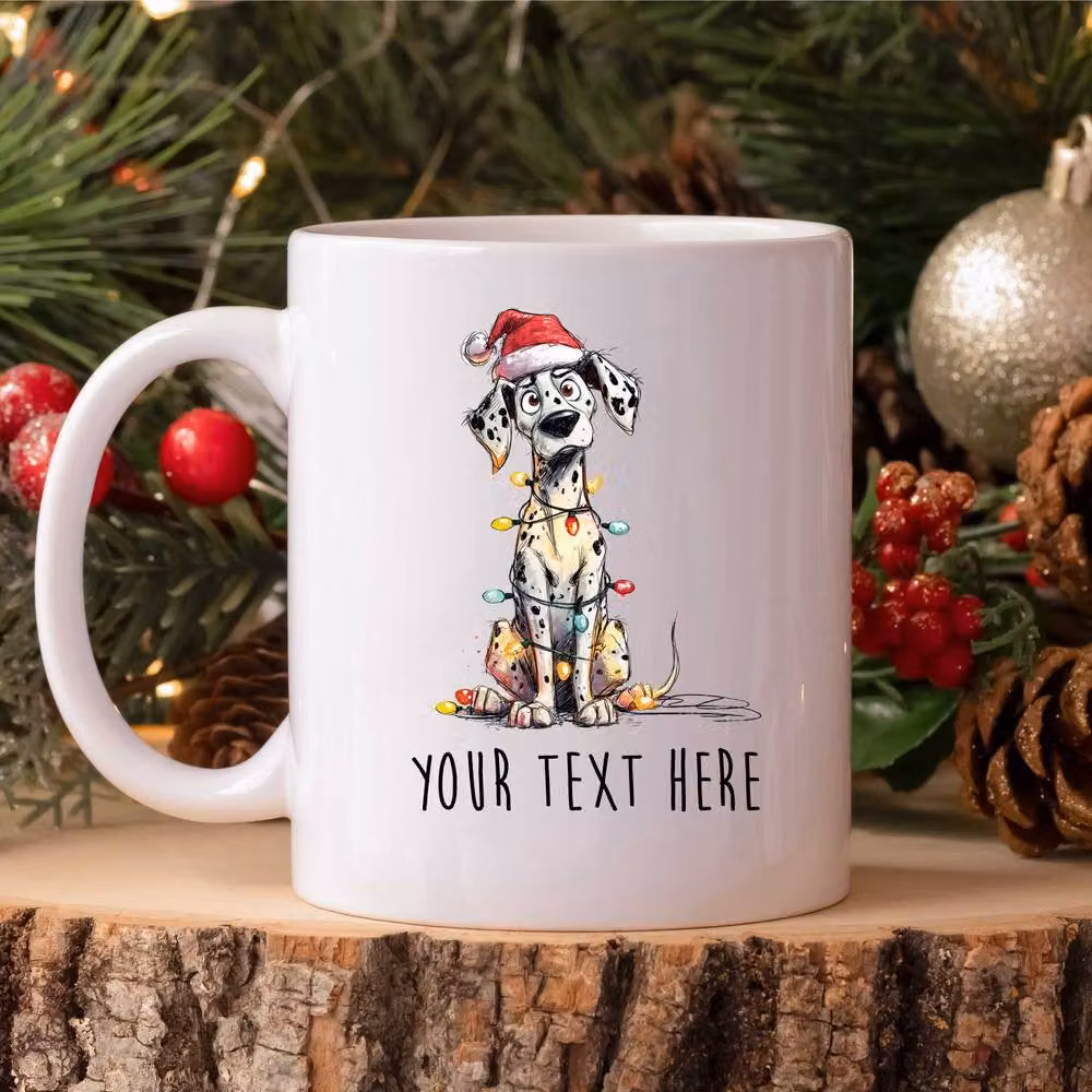 60 SECOND MAKEOVER Personalised Dalmatian Christmas Lights Santa Hat Ceramic Mug in White – 2