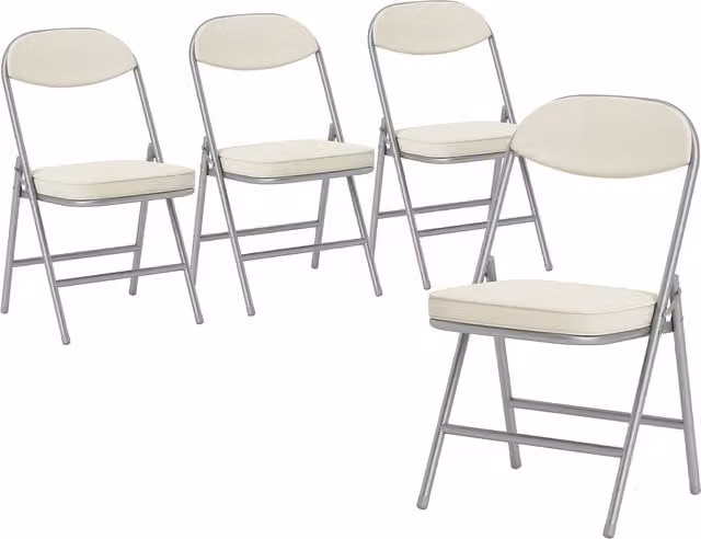 HOMCOM Set of Four Modern Folding Corduroy Seat Chairs in White – 1