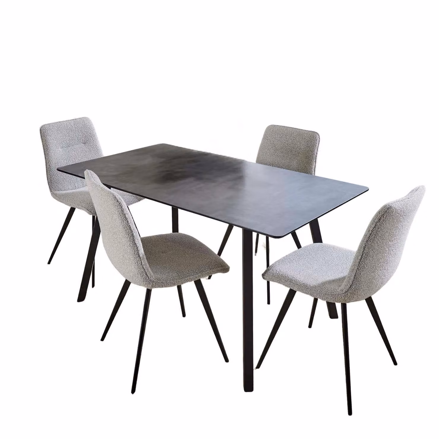 Home Source Dining Set with 140 cm Rectangular Table and 4 Beige Boucle Chairs with Dark Grey Metal Legs – 2