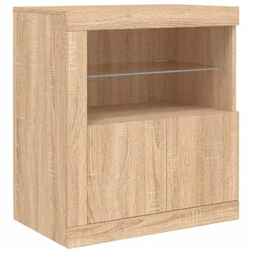 vidaXL Modern Sideboard with Integrated LED Lights in Sonoma Oak, W: 60.5 cm, D: 37 cm, H: 67 cm – 1