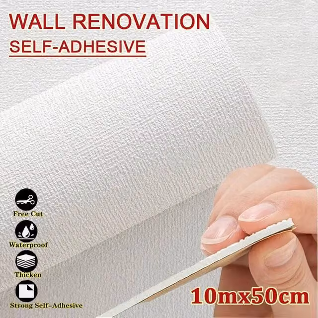 Kelvenix 3-Pack Self-Adhesive Moisture-Resistant Plain White Wallpaper, W/H: 50 cm x 10 m per roll