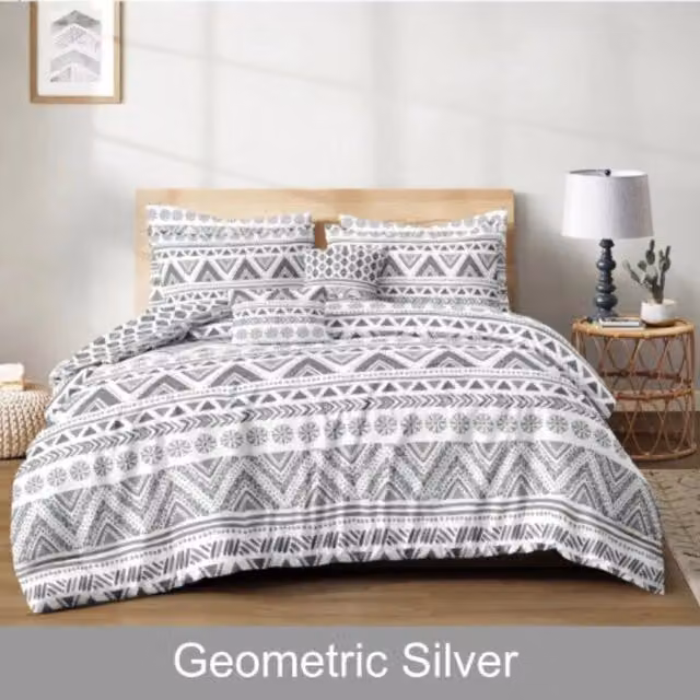 Ezysleep Silver Geometric Printed Duvet Set with Pillowcases, 200 cm