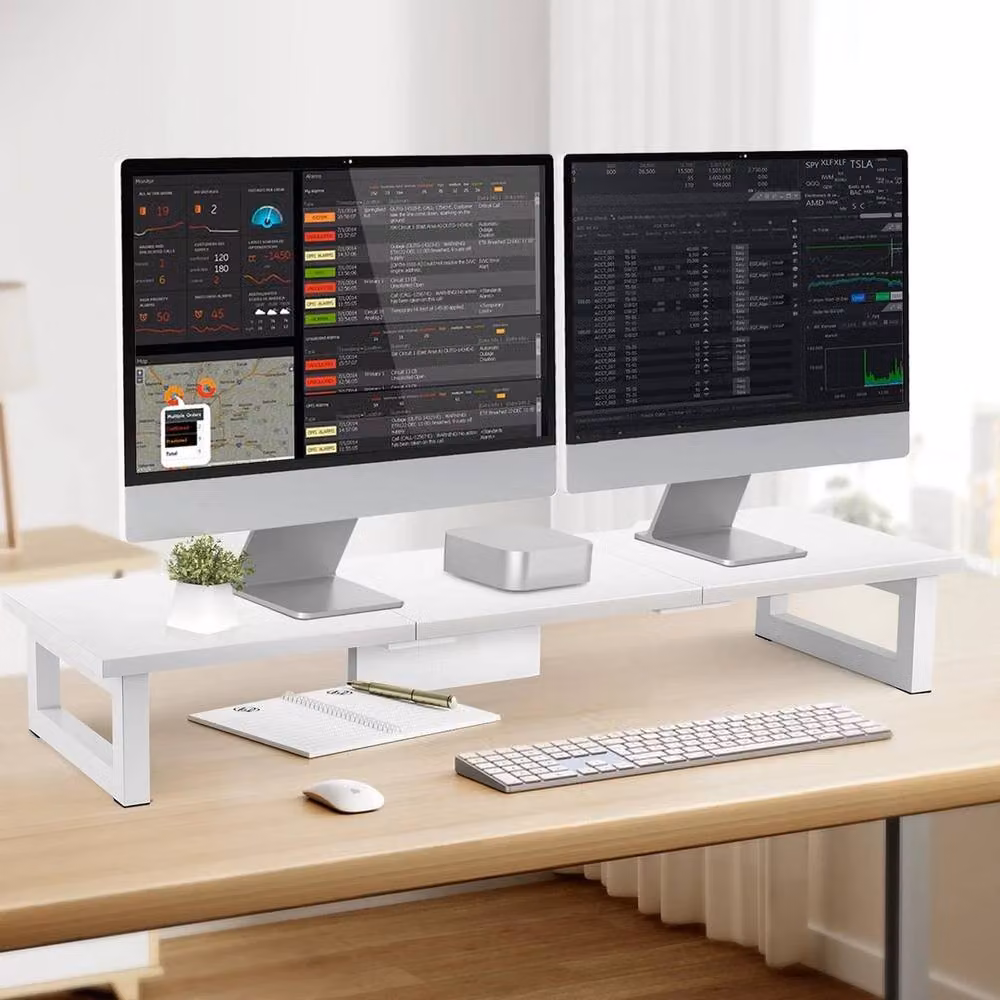 Kelvenix Dual Monitor Stand Riser, White, W: 90 cm, D: 26 cm – 4