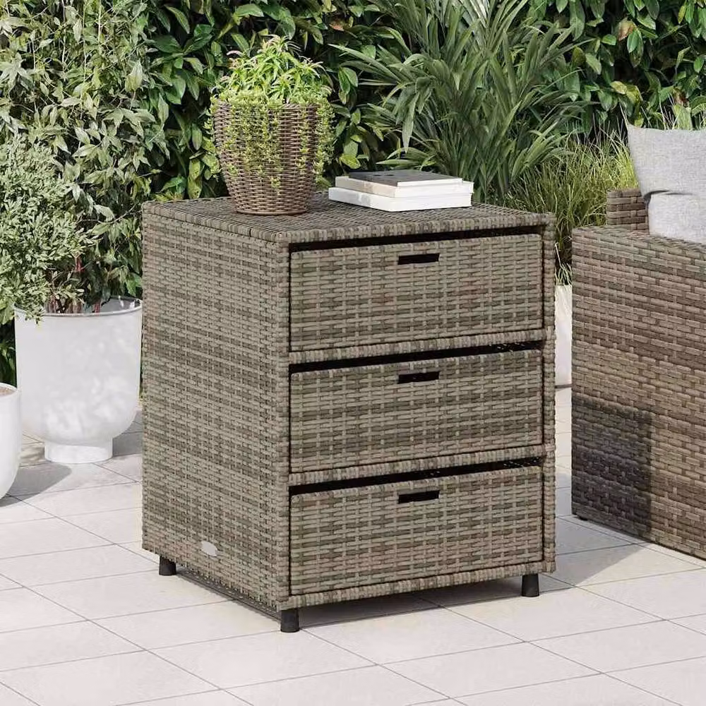 Berkfield Home Garden Storage Cabinet in Grey Poly Rattan and Steel, W/D/H: 55 x 59 x 69 cm – 3