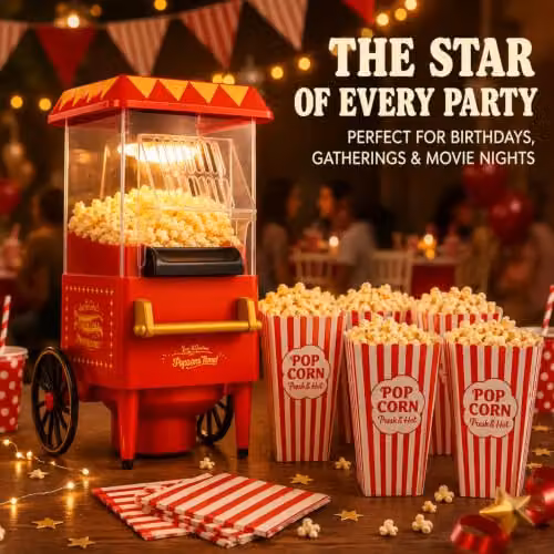 Almineez Retro Carnival Popcorn Maker, Red 1200W Electric Hot Air Popcorn Machine – 5