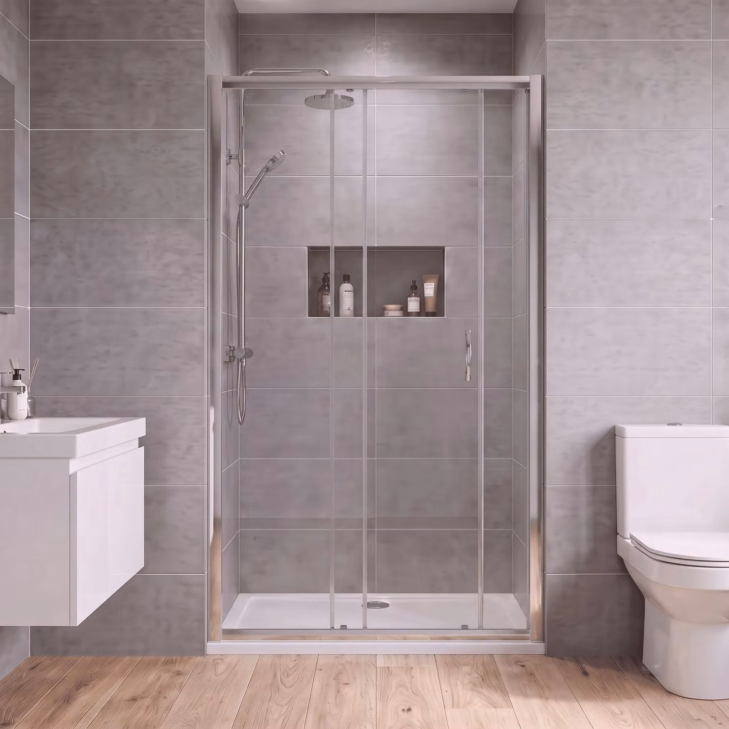 Balterley Ruwa Sliding Rectangular Glass Shower Door in Silver, W: 110 cm, H: 185 cm – 2