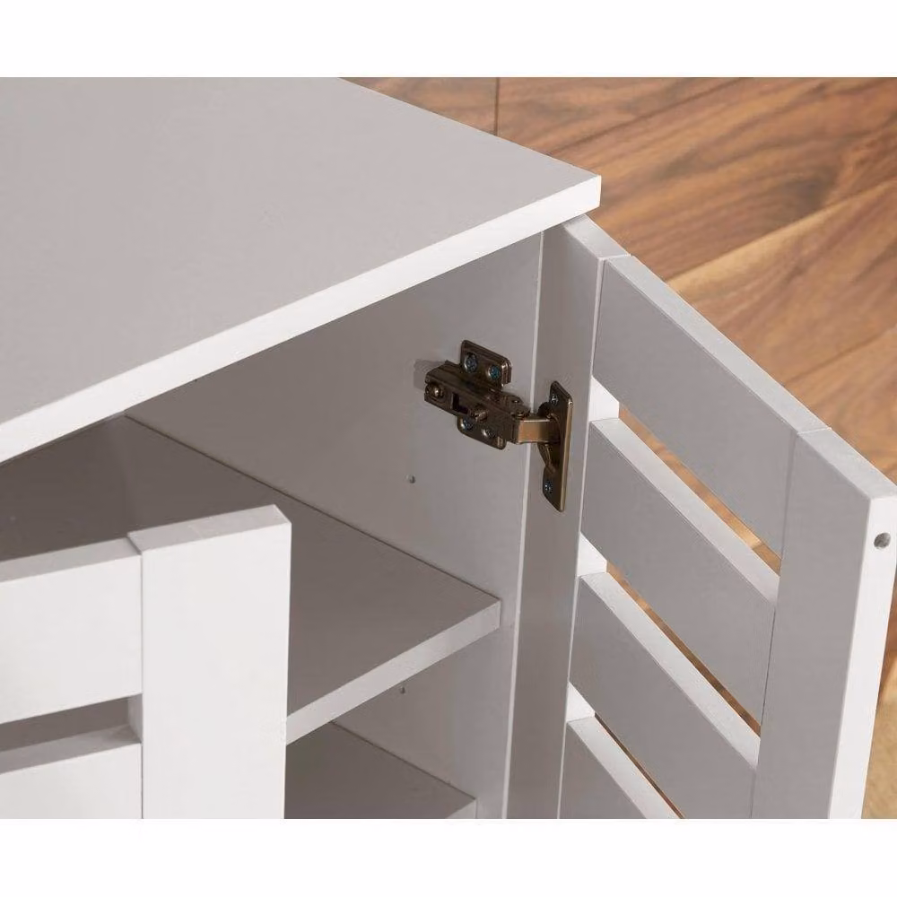 Home Source 2 Door Freestanding Shoe Storage Cabinet in White with Hinged Doors and Internal Shelves – 2