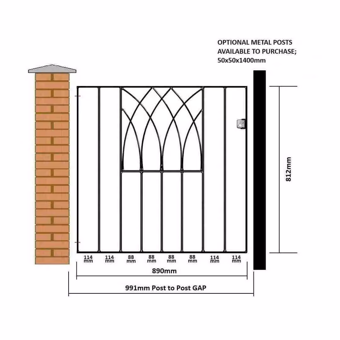 Burbage Iron Craft Abbey Modern Low Flat Top Single Gate in Black, Fits Gap of W: 99.1 cm, H: 81.2 cm – 2