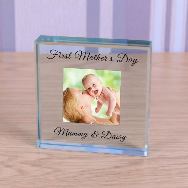 Uniqueful Personalised First Mothers Day Glass Token for Mum in Transparent and Beige