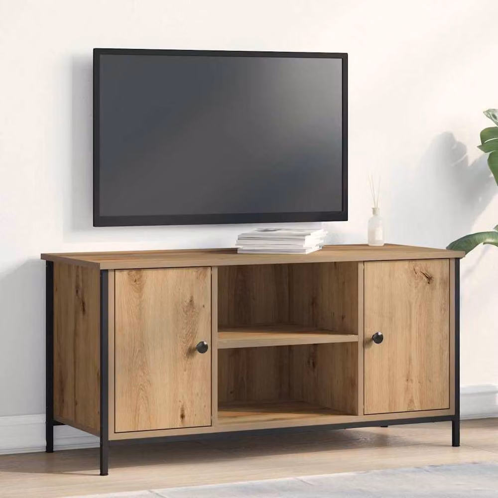 Berkfield Home Artisan Oak TV Cabinet in Brown and Black, W/D/H: 100 x 40 x 50 cm – 2