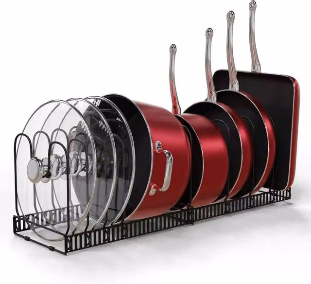 Kelvenix Expandable Metal Kitchen Pan and Saucepan Rack in Black