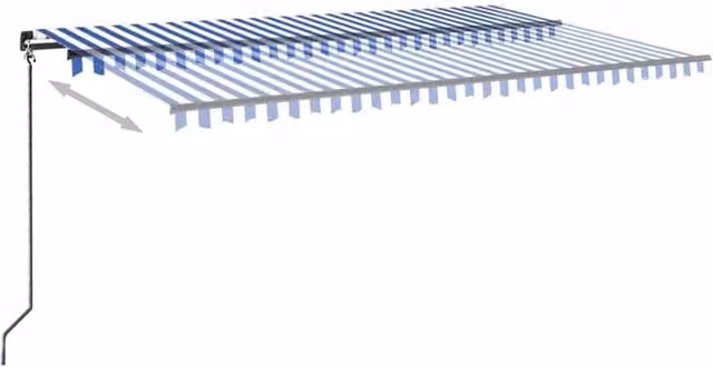 Berkfield Home Manual Retractable Folding Arm Awning with LED, Blue and White Striped, W: 500 cm, D: 300 cm – 1
