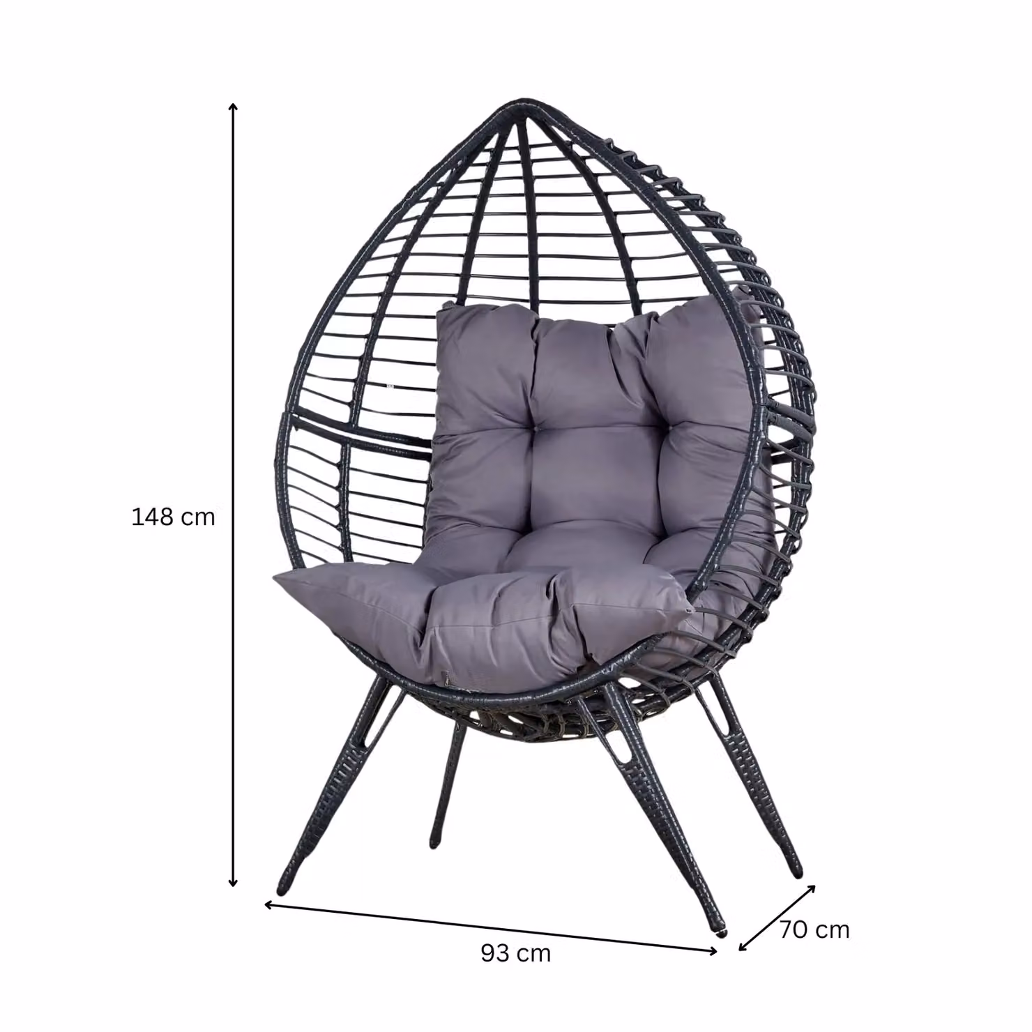 Home Source Rattan Egg Chair with Dark Grey Waterproof Polyester Cushion – 5