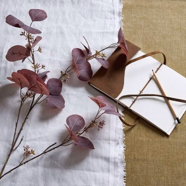 Lemon Pavilion Furniture and Decor Berried Eucalyptus Stem in Burgundy Plastic, W38 x D38 x H109 cm