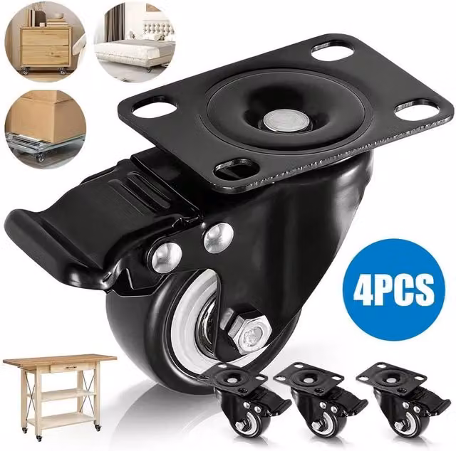 FLAVORA 4-Piece Set of Black PU Swivel Caster Wheels with Plate – 1