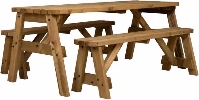Arbor Garden Solutions Victoria Rounded Space Saving Picnic Table and Benches Set in Rustic Brown