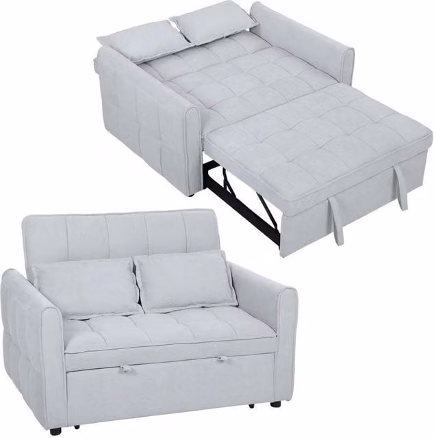 FORGEVIO 2 Seater Velvet Fabric Sofa Bed in Grey with Sleeping Function