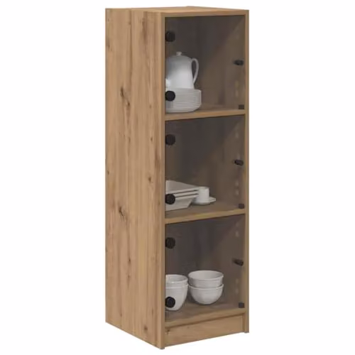vidaXL Highboard in Rustic Brown with Glass Doors and Internal Shelves, W/D/H: 35 x 37 x 109 cm