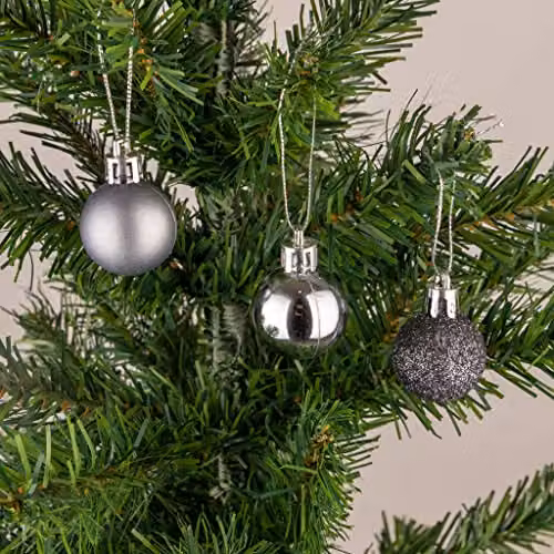 Shatchi 24-Piece Shatterproof Christmas Bauble Set in Grey and Silver, 30mm Round Hanging Decorations – 2
