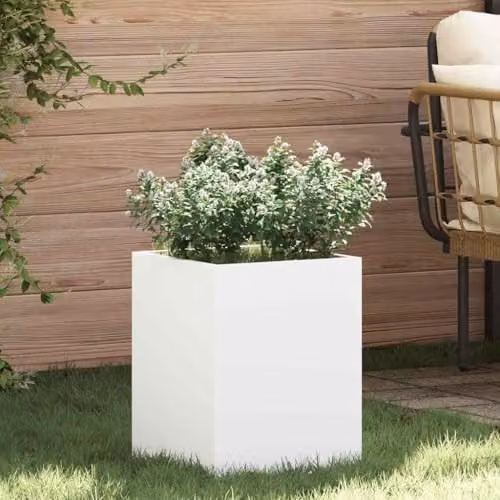 vidaXL White Steel Garden Planter Tub W/D/H: 32 x 32 x 40 cm – 2