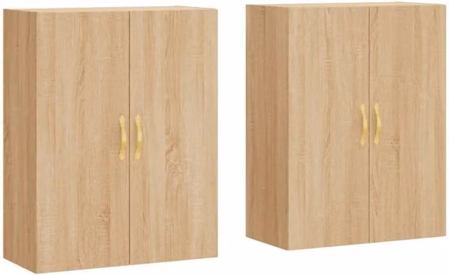 Berkfield Home Wall Mounted Cabinets, 2 Piece Set in Sonoma Oak and Light Tan, W/D/H: 69.5 x 34 x 90 cm