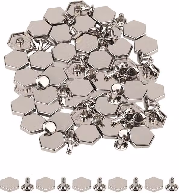 Neel Blue Silver Nickel-Plated Metal Alloy Hexagonal Feet Caps with 7mm Rivet Studs, 25 Pieces (Diameter: 14mm) – 1