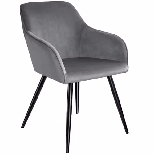 tectake Marilyn Dining Chair with Armrests in Grey and Black Velvet Look