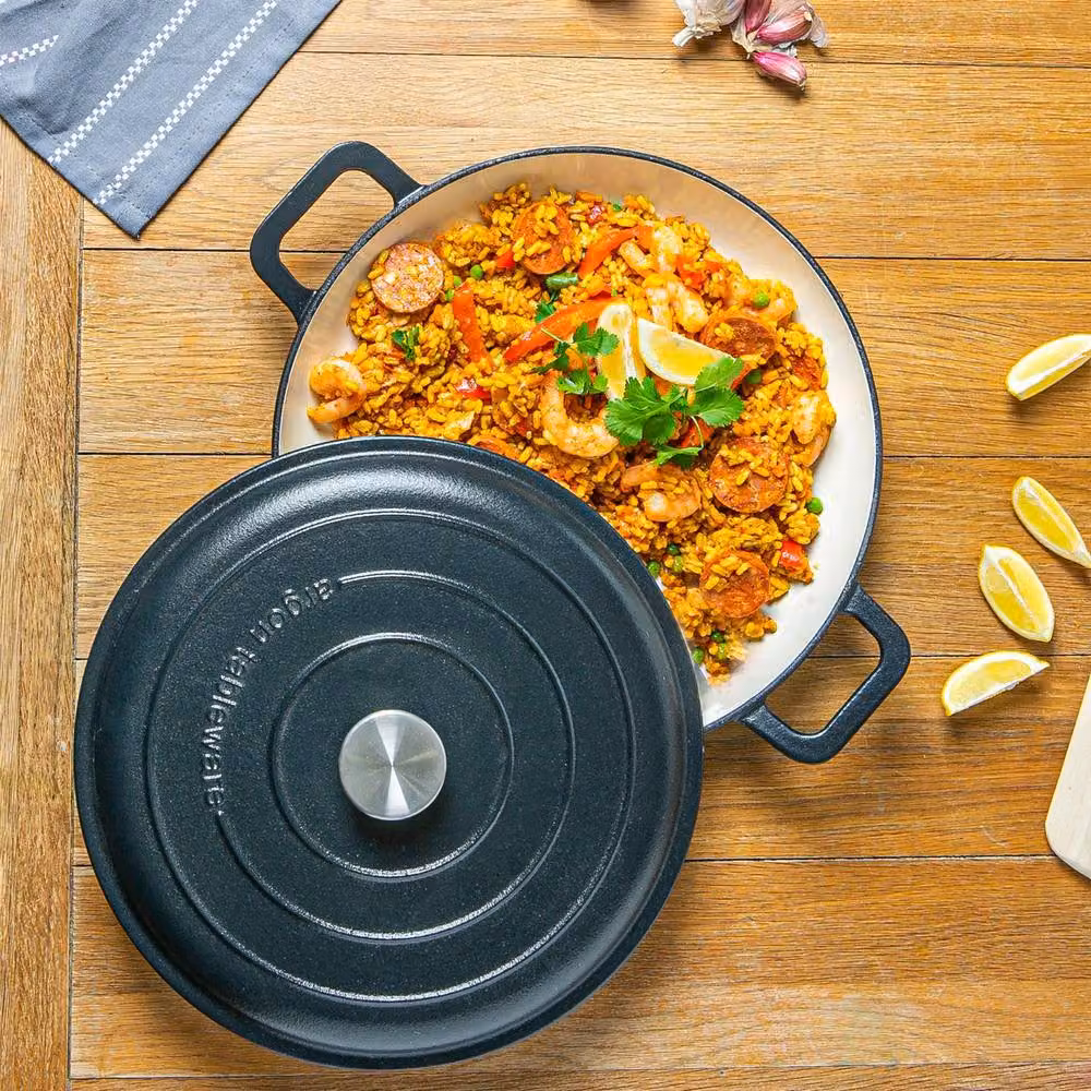 Argon Tableware 2x Shallow Cast Iron Casserole Dishes with Self-Basting Lid, 2.3L, Black – 5