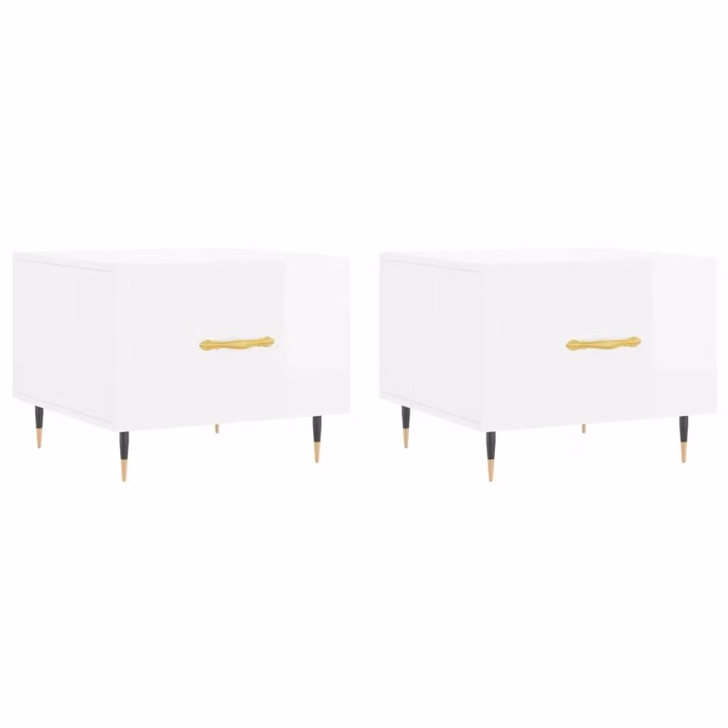 Berkfield Home Set of 2 High Gloss White Square Coffee Tables W/D/H: 50 x 50 x 40 cm