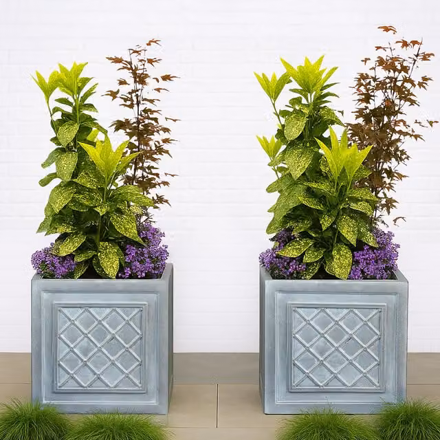 Idealist Set of 2 Lazio Square Planters, Grey Stone and Ceramic Flower Box, 72l