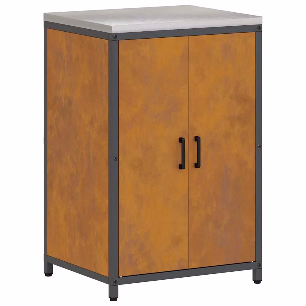 Berkfield Home 3-Piece Industrial Metal Storage Set with Hinged Doors and Internal Shelves in Brown and Black Rusty Weathering Steel – 3