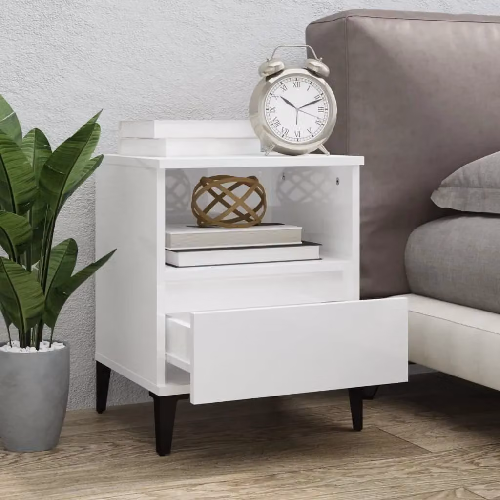 Berkfield Home Set of 2 High Gloss White Bedside Cabinets, W: 40 cm, D: 35 cm, H: 50 cm – 3