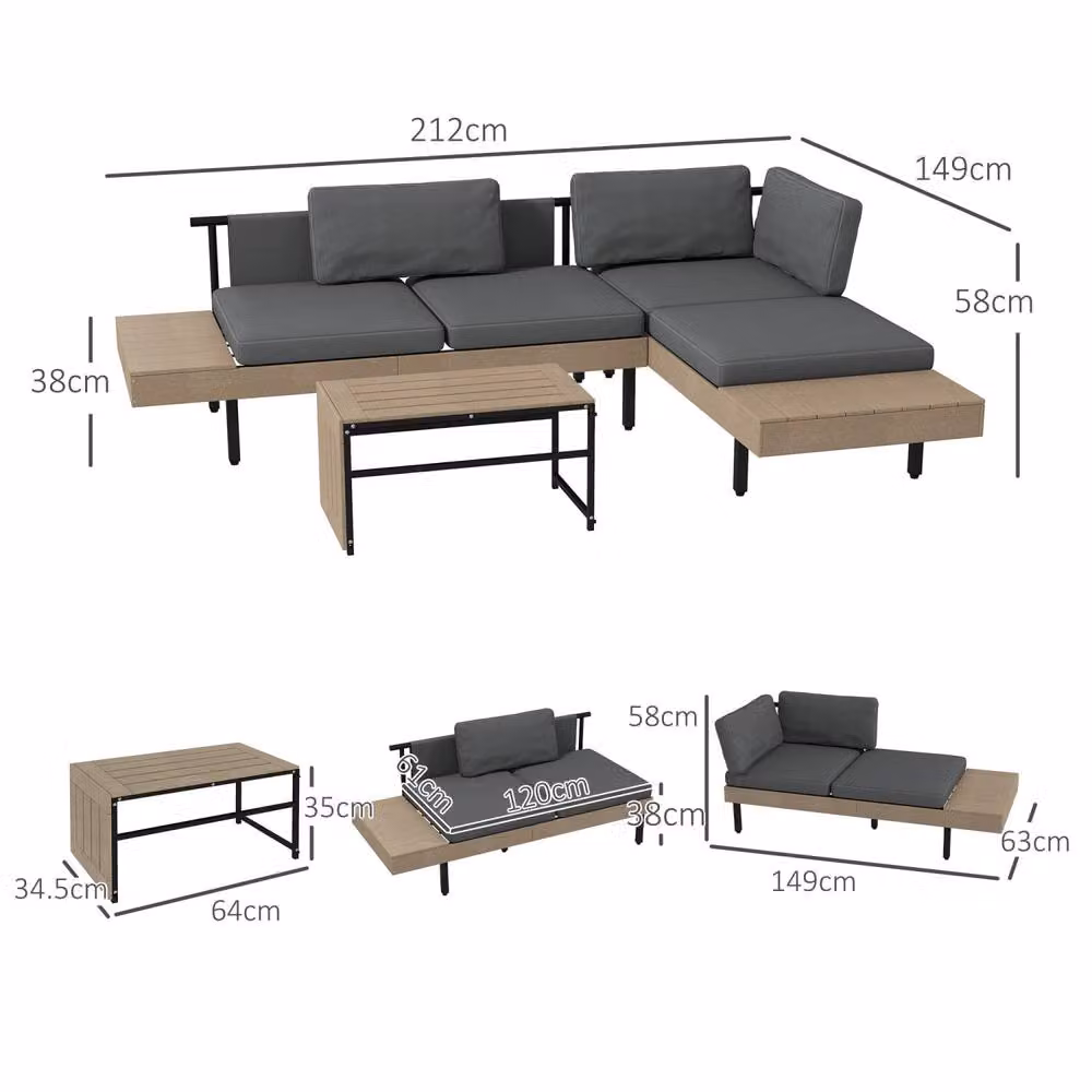 Wyld Haus Vivino 3 Piece L Shaped Outdoor Sofa Set with Coffee Table in Grey – 4