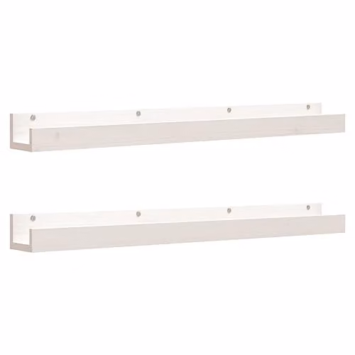 vidaXL Set of 2 White Lacquered Solid Pine Wall Shelves, W/D/H: 110 x 12 x 9 cm