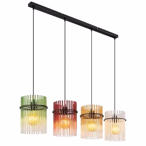 Netlighting Gorley Bar Pendant Light with Multicolour Glass Shades and Black Metal, H 140 cm – 1