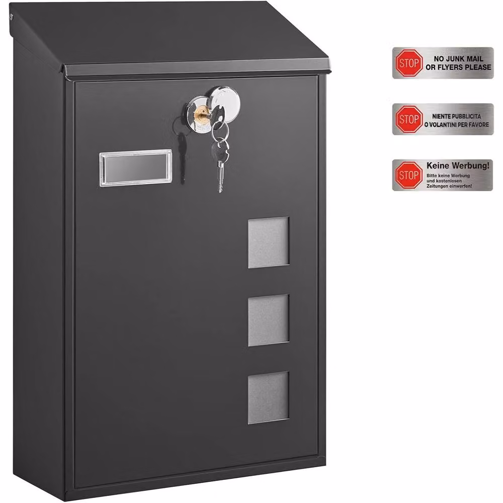 The Bazaarist Wall Mounted Locking Mailbox with Viewing Window, Black, W/D/H: 39.5 x 25.5 x 11.5 cm – 2