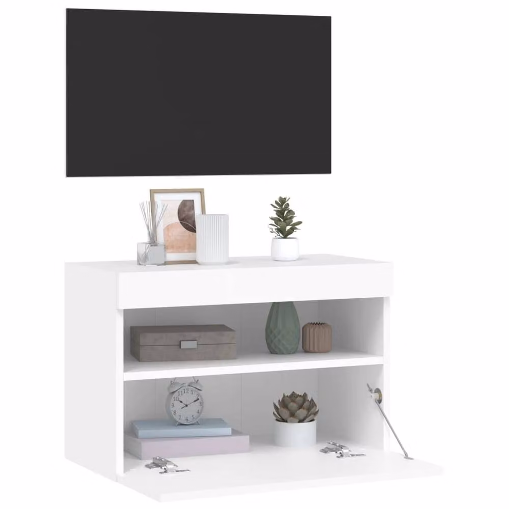 Berkfield Home Modern TV Wall Cabinet with LED Lights in White, W/D/H: 60 x 30 x 40 cm – 5