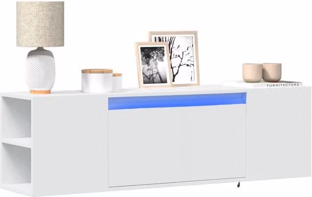 Berkfield Home Modern TV Wall Cabinet with LED Lights, White, W: 135 cm, D: 31 cm, H: 39.5 cm