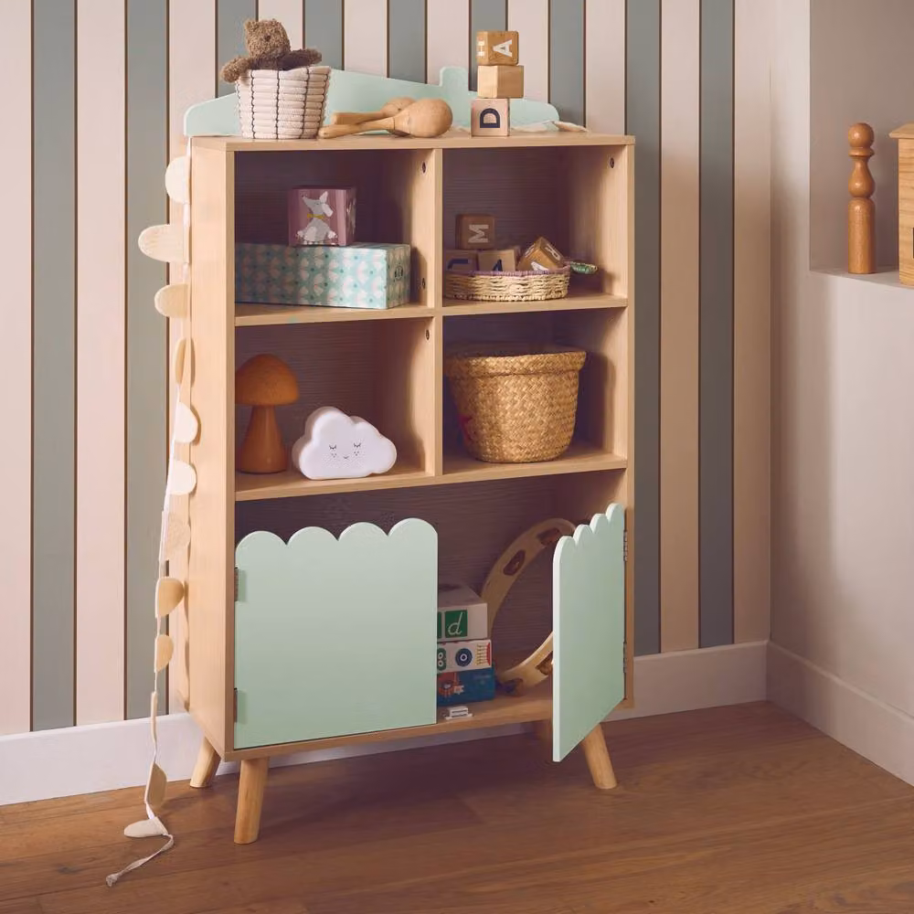 sweeek Green Pine Wood Library with 2 Hinged Doors and 4 Shelves, H: 104.5 cm, W: 60.0 cm, D: 30.0 cm – 3