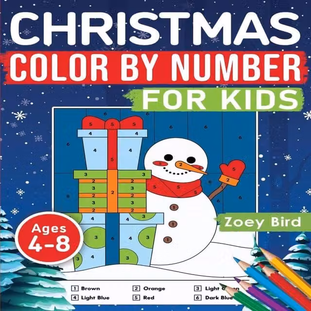 Zoey Bird Christmas Colour by Number Multicolour Activity Book for Kids Aged 4+