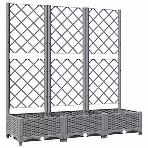 vidaXL Garden Planter with Trellis in Grey, W/D/H: 120 x 40 x 121.5 cm – 1