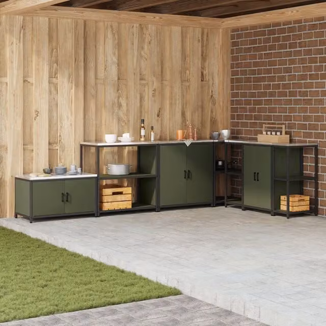 Berkfield Home Kitchen Storage Shelf in Matt Olive Green Steel