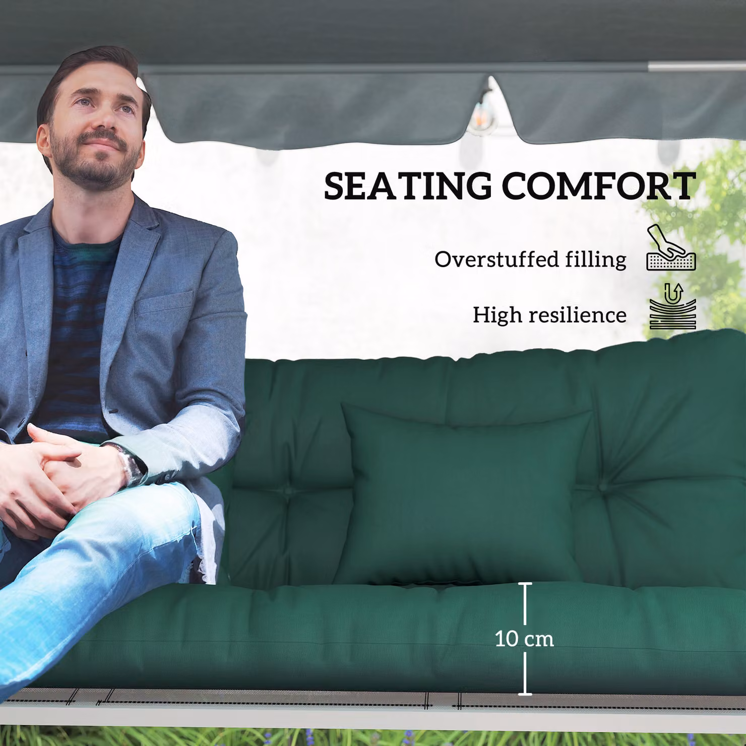 Outsunny Water Repellent Green Outdoor Seat and Back Cushion Set with 2 Pillows for 3-Seater Chairs – 6