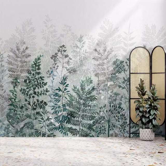 Superfresco Easy Leaf Silhouette Emerald Print Floral Wall Mural in Green, W: 300 cm, H: 280 cm – 1