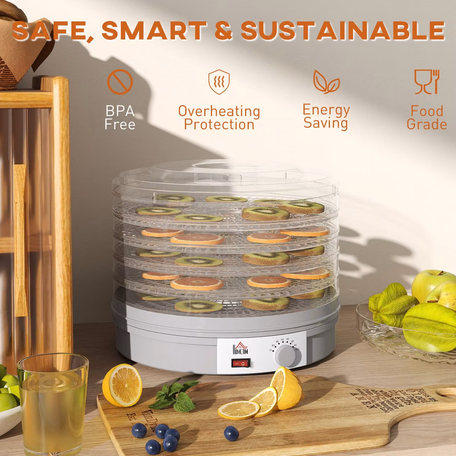 HOMCOM 5 Tier Food Dehydrator, 245W Food Dryer Machine with Adjustable Temperature Control for Drying Fruit, Meat, Vegetables, Jerky and Pet Treats, Grey – 4