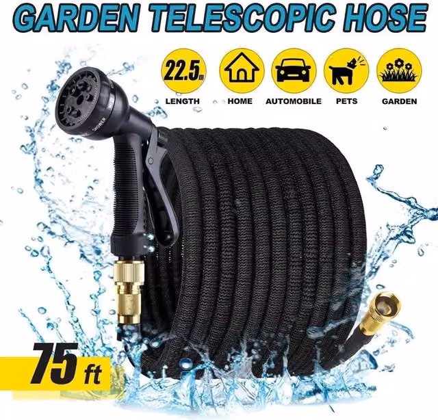 FLAVORA Heavy Duty Expandable Garden Hose Pipe, Black, 75ft – 1